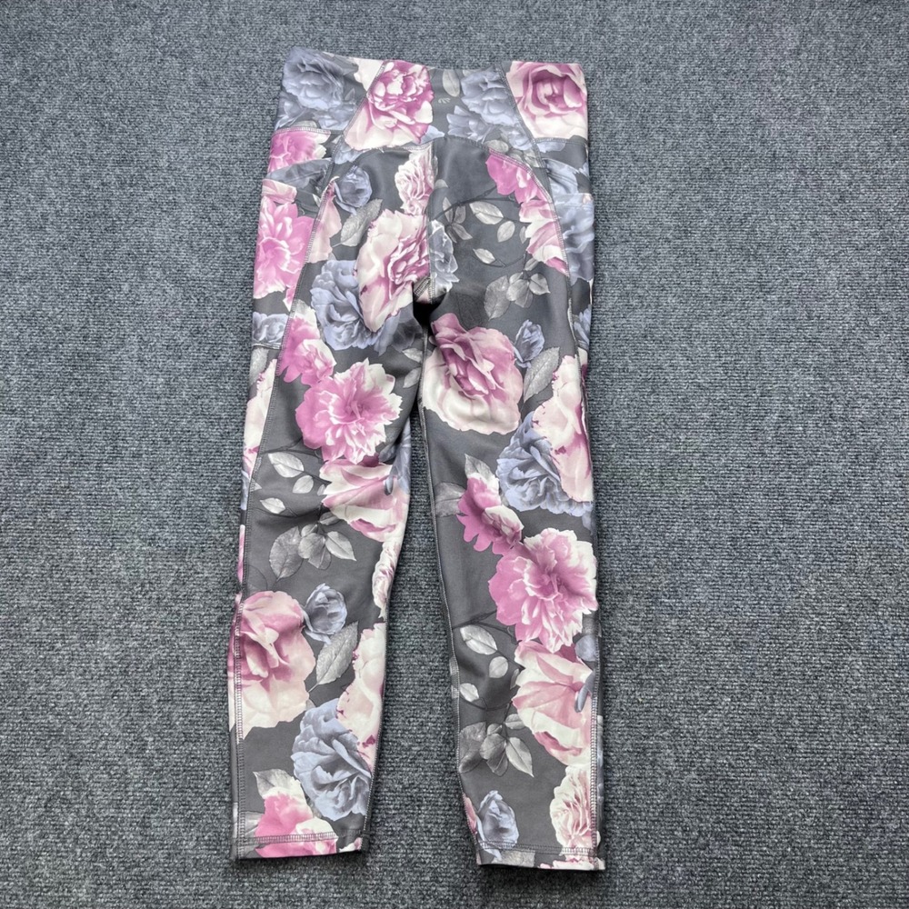 Marika‎ Floral High Waist Pocket Yoga Grey Pink Rose Crop Leggings